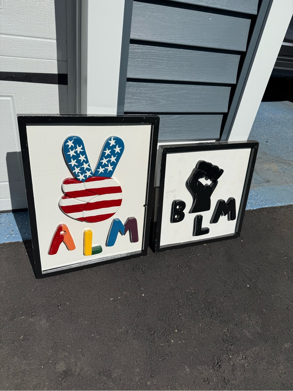 ALM Peace Sign in Colorful & BLM Wall Art Set in White and Black